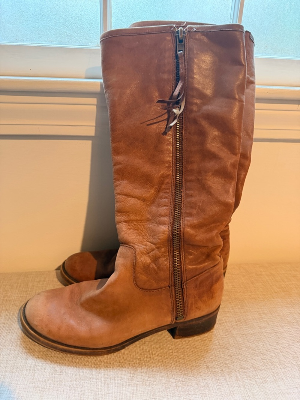 Lucky Brand Tall Chestnut Brown Leather Zip Boots